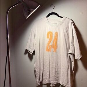Oversized Heavy Weight Men's Light Grey T-Shirt with Orange Print